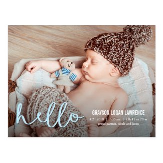 HELLO Modern Birth Announcement Postcard