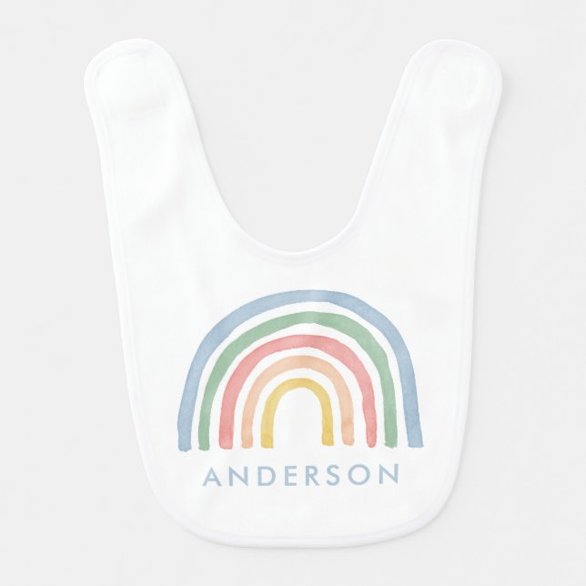 Hello modern blue cute rainbow new baby bib (Front)