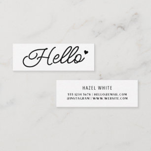 Hello Modern Clean Simple White Minimal Mini Business Card