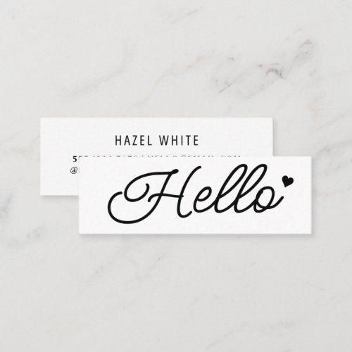 Hello  Modern Clean Simple White Minimal Mini Business Card