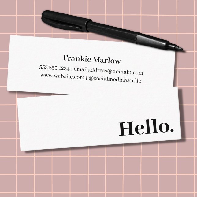 Hello | Modern Clean Simple White Minimal  Mini Business Card (Creator Uploaded)