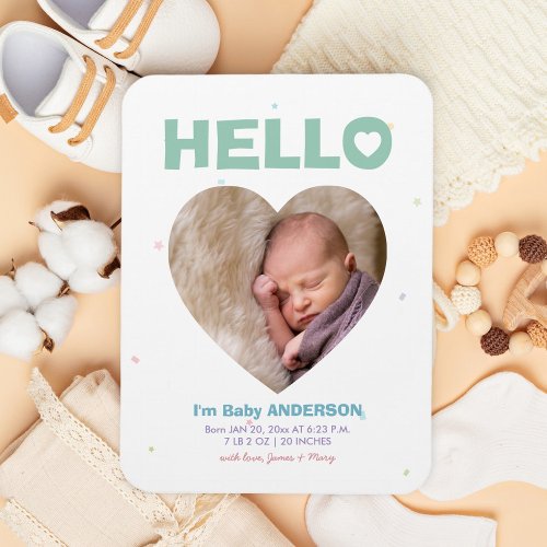 Hello Modern Elegant Baby Photo Birth Announcement Magnet