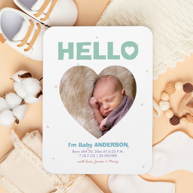 Hello Modern Elegant Baby Photo Birth Announcement Magnet (Creator Uploaded)