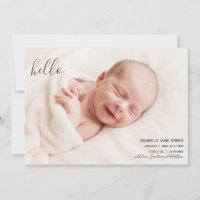 Hello Modern Elegant Birth Announcement Photo Card