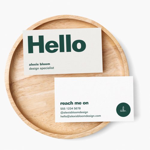 Hello Modern Minimal Forest Green Stylish Trendy Business Card