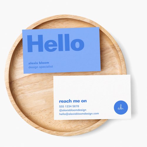 Hello Modern Minimal Simple Blue Stylish Trendy Business Card