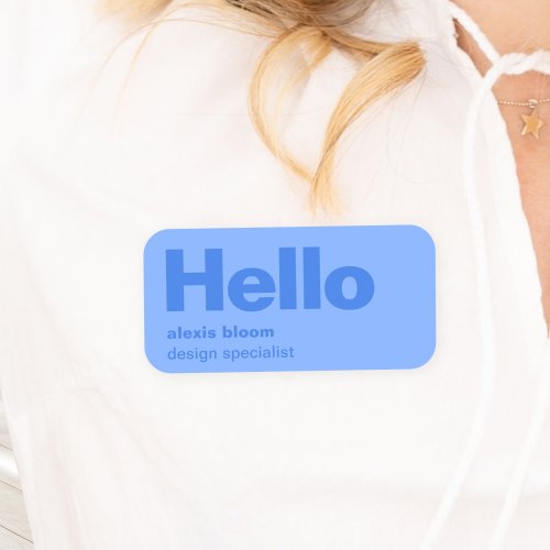 Hello Modern Minimal Simple Blue Stylish Trendy Name Tag