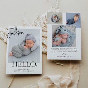 Hello Modern Minimalist Simple Baby Photo Birth Announcement