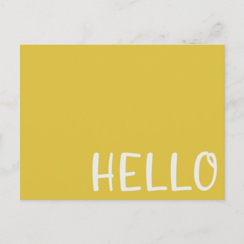 Hello  Modern Mustard Yellow Minimalist Simple Postcard