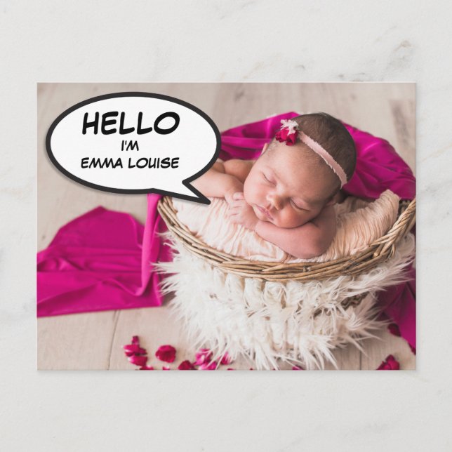 Hello Modern Photo Baby Girl Birth Announcement (Front)