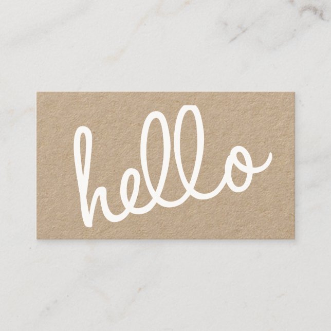 Hello Modern Professional Script Kraft Paper Business Card (Front)