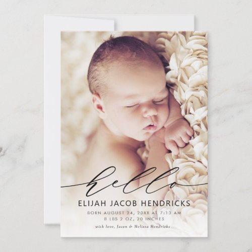 Hello Modern Script Birth Announcement