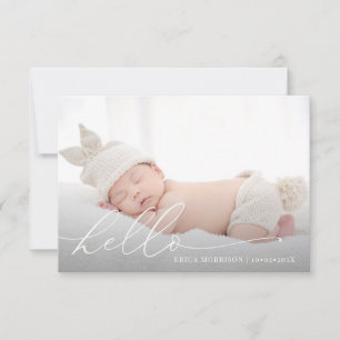 hello modern script birth announcement postcard