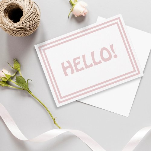 Hello Modern Simple Typography Girly Cute Pink Note Card