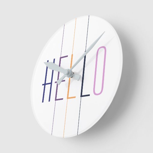 Hello modern striped colorful typography round clock | Zazzle