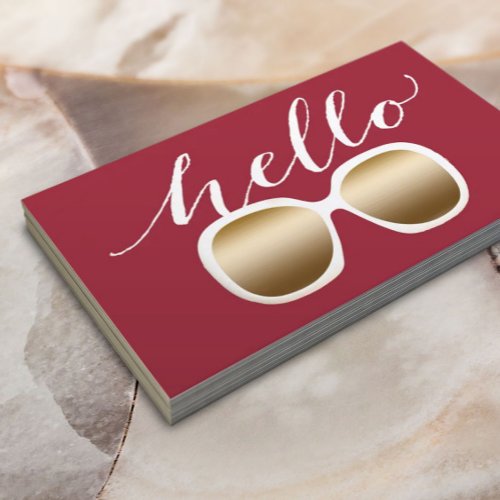Hello Modern Sunglasses Plain Red Business Card