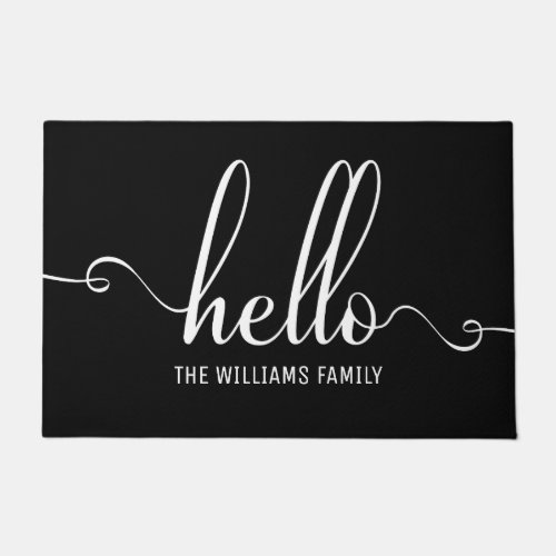 Hello Modern Typography White and Black Doormat