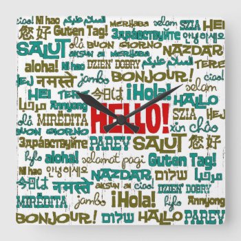 Hello (multi Language) - Wall Clock by ImGEEE at Zazzle
