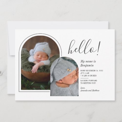Hello Multi Photos Arch Hand_Lettered Baby Birth Announcement