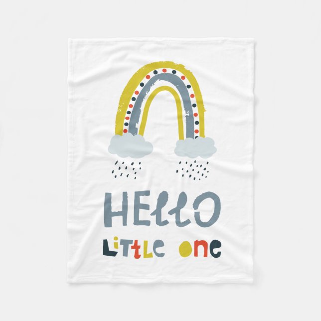Hello My Little One Rainbow Fleece Blanket (Front)