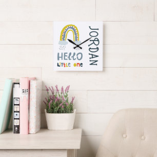 Hello My Little One Rainbow Square Wall Clock