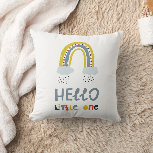 Hello My Little One Rainbow Throw Pillow (Blanket)