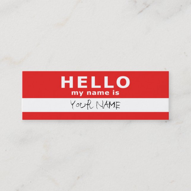hello my name is : 2-sided : red mini business card (Front)