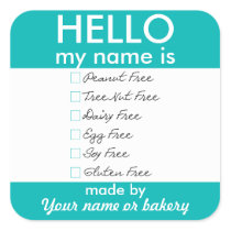 Hello My Name Is Allergy Free Baking Bake Sale Square Sticker