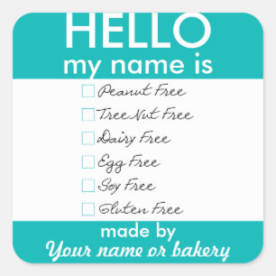 Hello My Name Is Allergy Free Baking Bake Sale Square Sticker