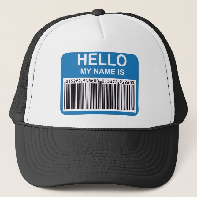 HELLO MY NAME IS (BAR CODE) TRUCKER HAT (Front)