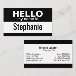 Hello my name is - Black - Business Contact Info Card