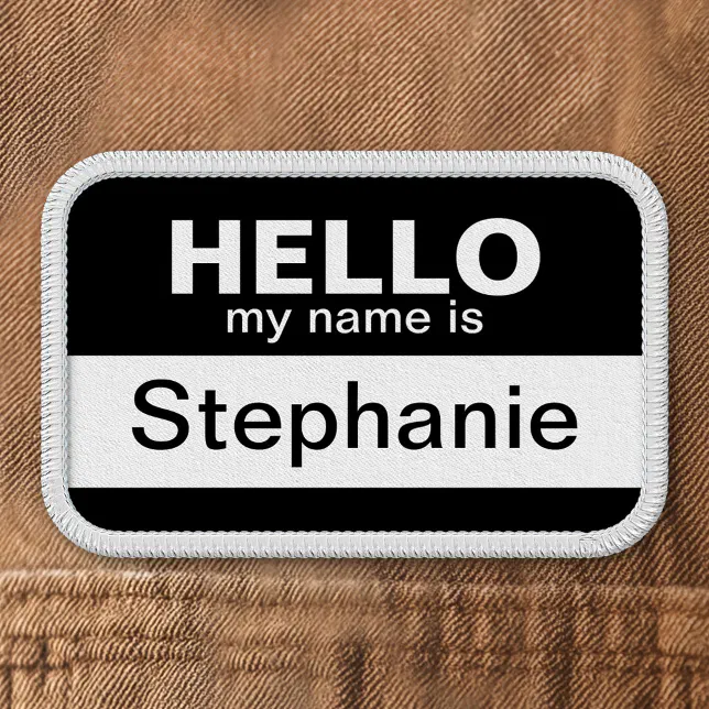 Hello my name is - Black - Custom Employee Name Patch | Zazzle