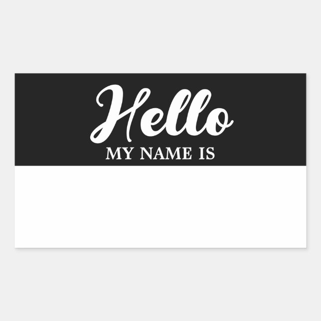 Hello My Name Is Black Modern Minimalist Script Rectangular Sticker (Front)