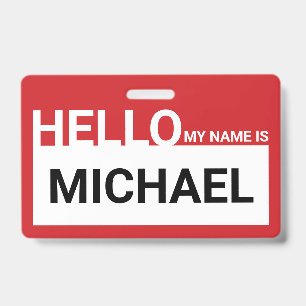 "Hello My Name Is" Blank Modern Red Badge