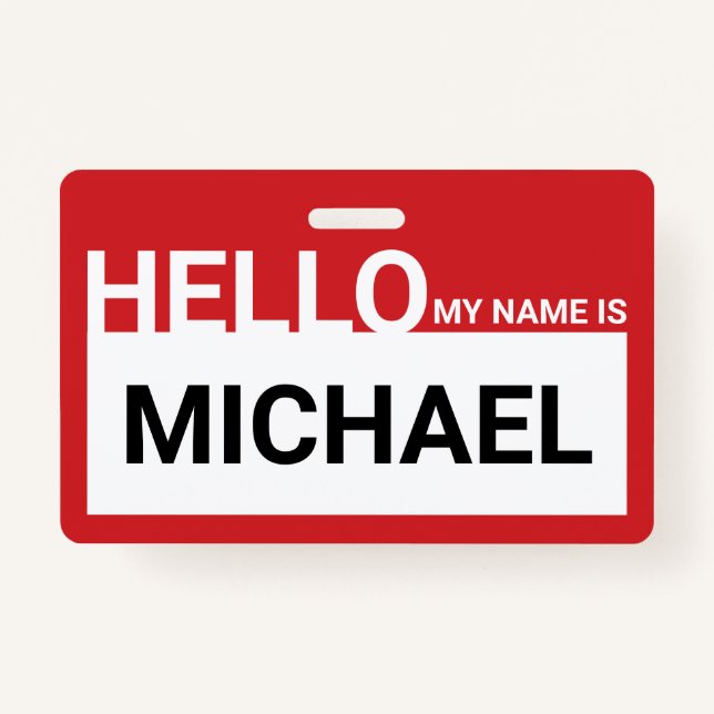 "Hello My Name Is" Blank Modern Red Badge (Front)