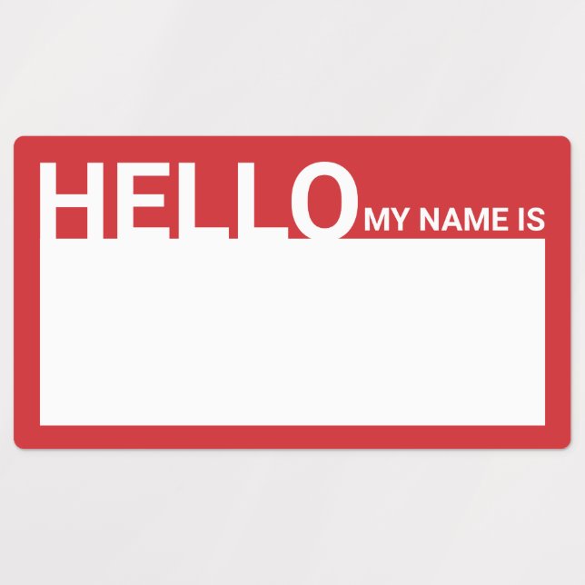"Hello My Name Is" Blank Modern Red Labels (Design 1)