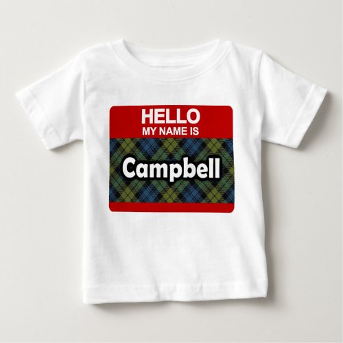 Hello My Name is Campbell Scottish Tartan Baby T_Shirt
