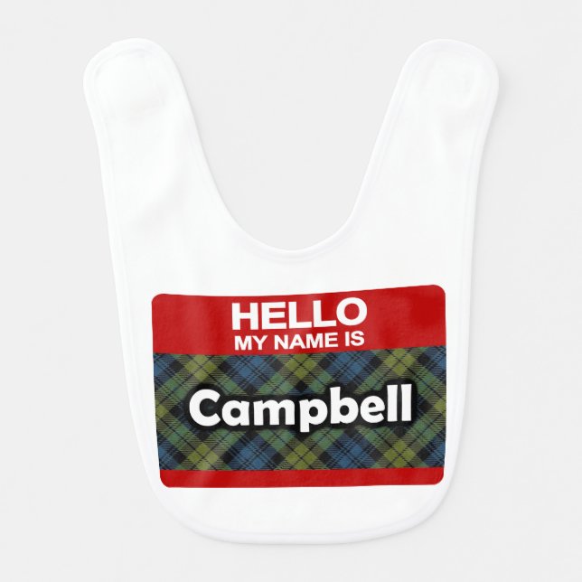 Hello My Name is Campbell Scottish Tartan Bib (Front)