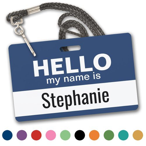 Hello my name is _ classic blue and white badge