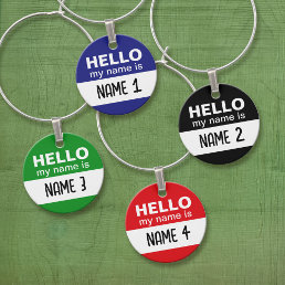 Hello my name is - Classic Label Design - 4 Names Wine Charm