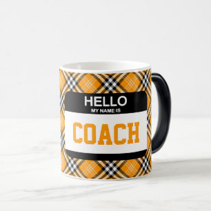 Hello My Name Is COACH Nametag Orange Plaid Color Morph Mug