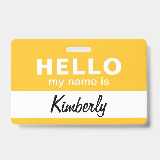 Hello My Name Is - Custom Script Employee Name Badge (Front)