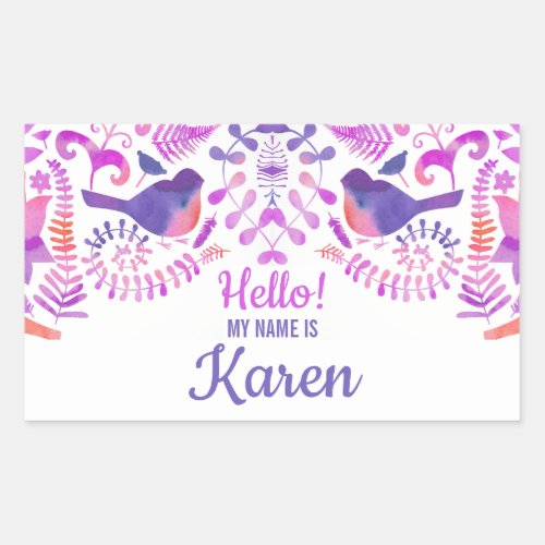 Hello my name is cute floral pattern custom name rectangular sticker