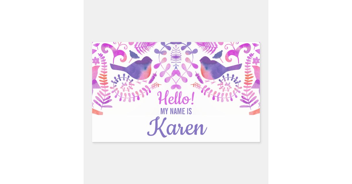 Hello my name is cute floral pattern custom name rectangular sticker ...