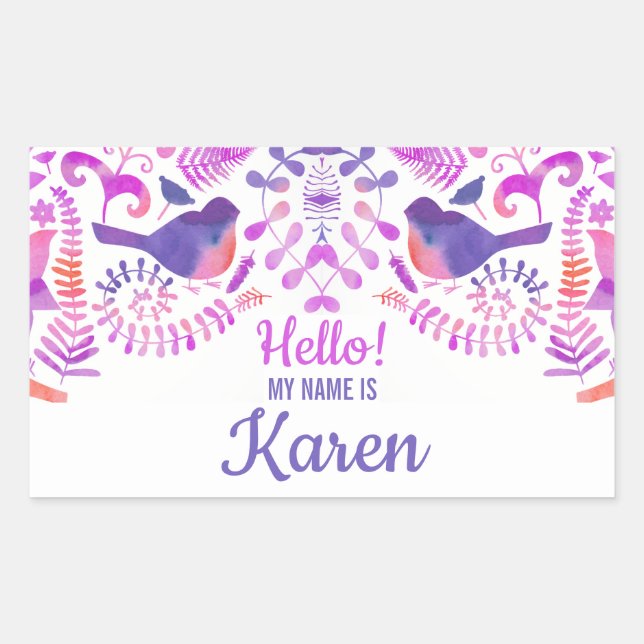 Hello my name is cute floral pattern custom name rectangular sticker (Front)