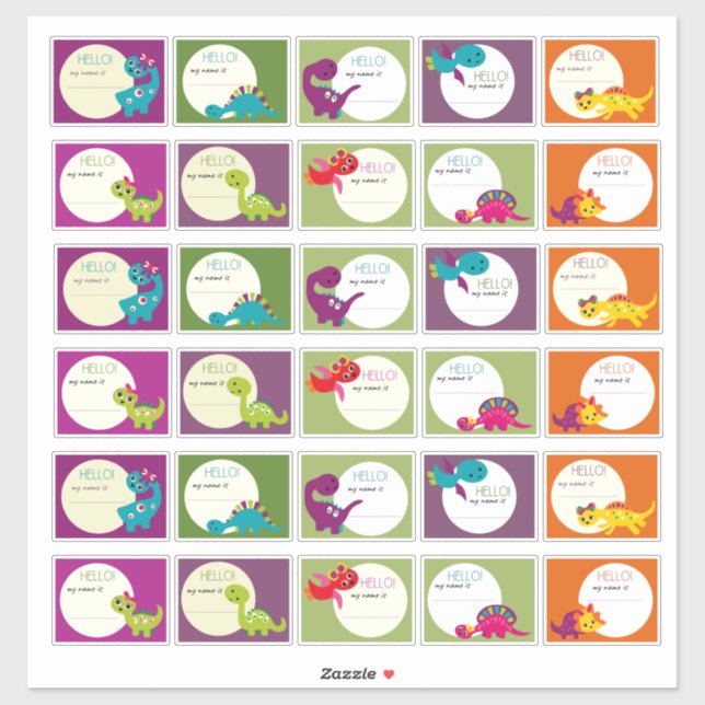 Hello My Name Is Dinosaur Boy Girl Sticker (Sheet)