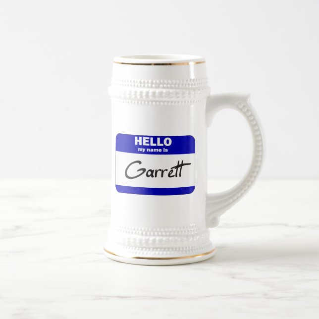 Hello My Name Is Garrett (Blue) Beer Stein (Right)