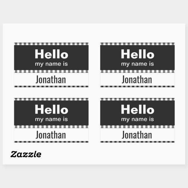 Hello My Name Is - gingham black and white Rectangular Sticker (Sheet)