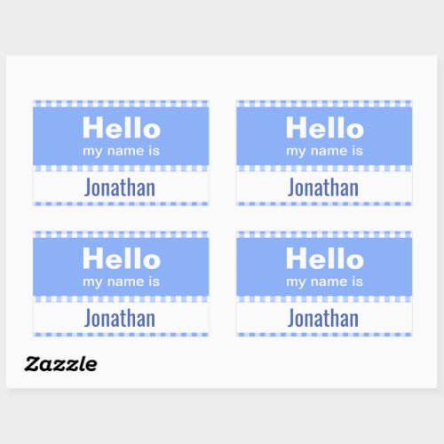 Hello My Name Is _ gingham blue and white  Rectangular Sticker