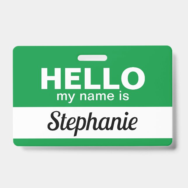 Hello my name is Green Custom Employee Name Badge (Front)
